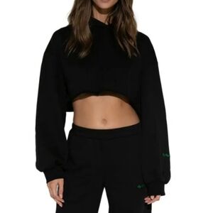 BY.DYLN Darby Cropped Hoodie Black Oversized Fit Size XS